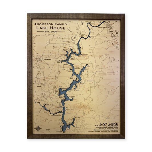 Lay Lake, Clanton, Alabama Wood Map — plain-background photo [MC20261006 q2024 25a6f6338dd2]
