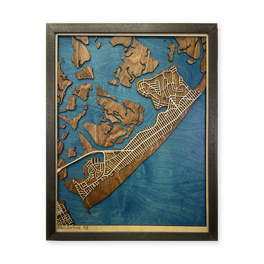 Brigantine New Jersey Charcoal Tall Raised Streets Wood Map — Raised streets main photo [MC20261006 q2038 2443cd5fc7f7]
