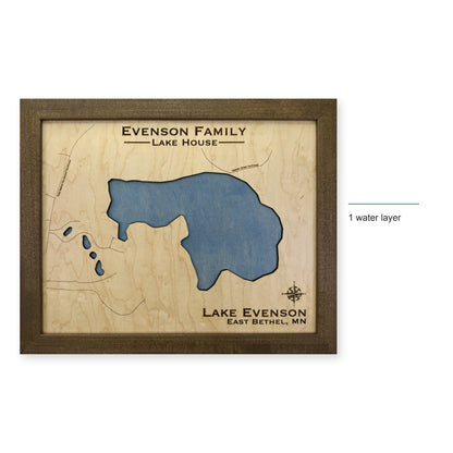Lake Evenson, East Bethel, Minnesota Wood Map — style-labeled photo [MC20261006 q2048 16937b6ec358]