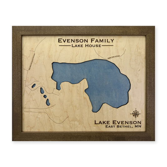Lake Evenson, East Bethel, Minnesota Wood Map — plain-background photo [MC20261006 q2048 c76869c8c5cf]
