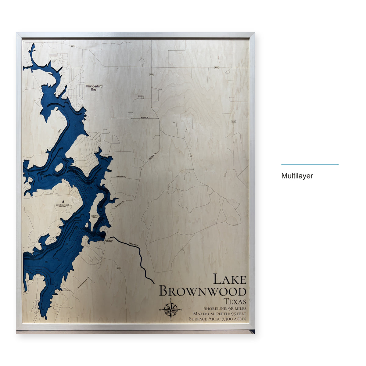Lake Brownwood, Texas Wood Map — style-labeled photo [MC20261006 q2058 2830bf46524b]