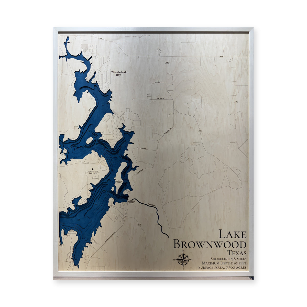 Lake Brownwood, Texas Wood Map — plain-background photo [MC20261006 q2058 250175ff7890]