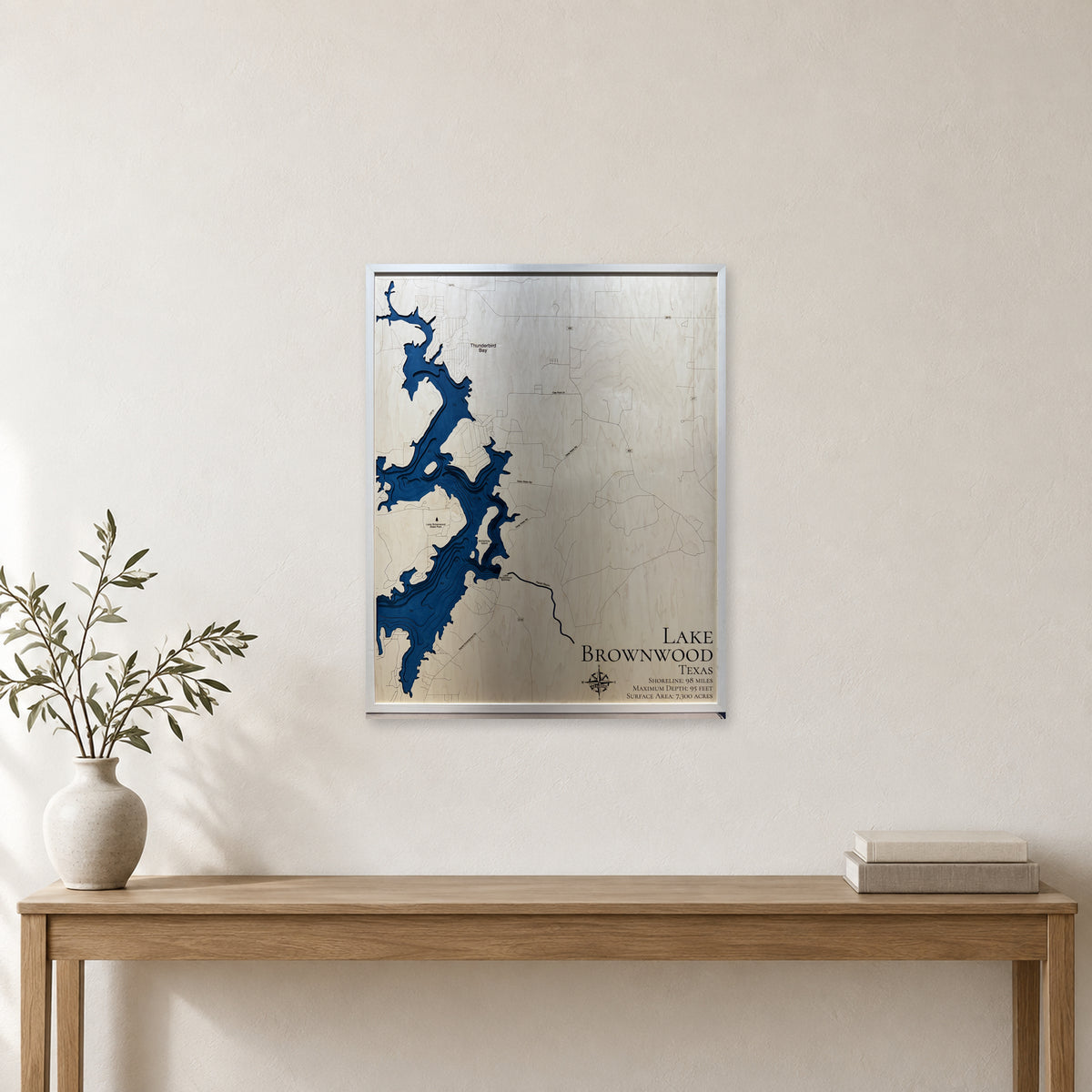Lake Brownwood, Texas Wood Map — room mockup [MC20261006 q2058 bfb334a93224]