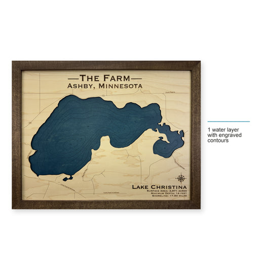 Lake Christina, Ashby, Minnesota Wood Map — style-labeled photo [MC20261006 q2067 ee75c8afdcd5]