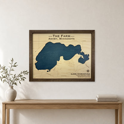 Lake Christina, Ashby, Minnesota Wood Map — room mockup [MC20261006 q2067 ebc6e769fb9f]