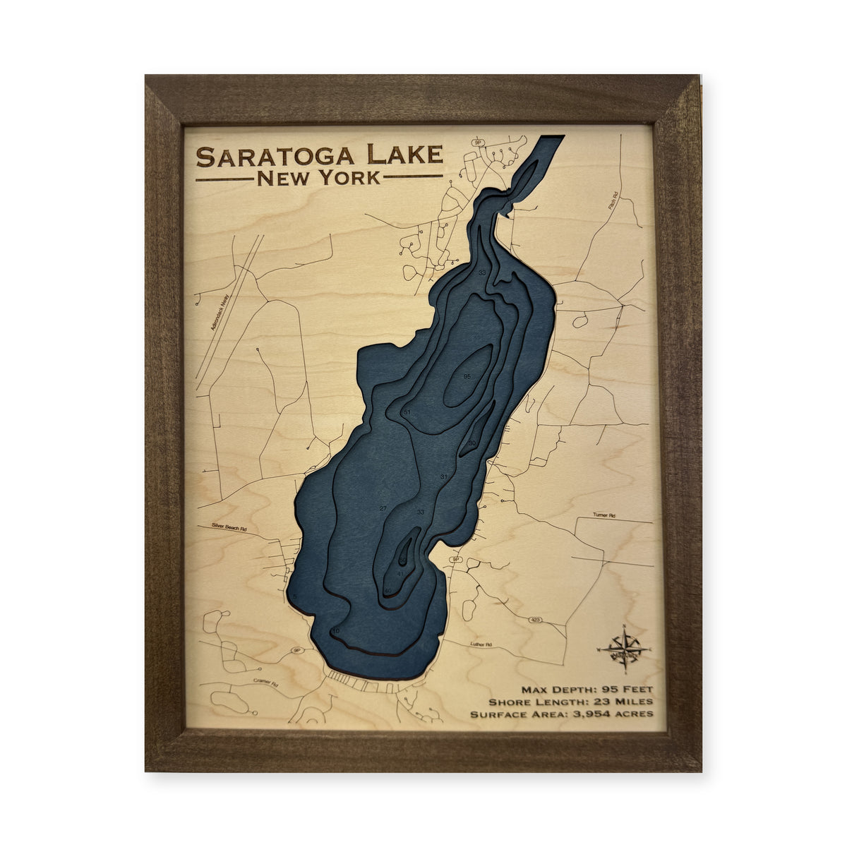 Saratoga Lake, New York Wood Map — plain-background photo [MC20261006 q2070 5e6e1530b06b]