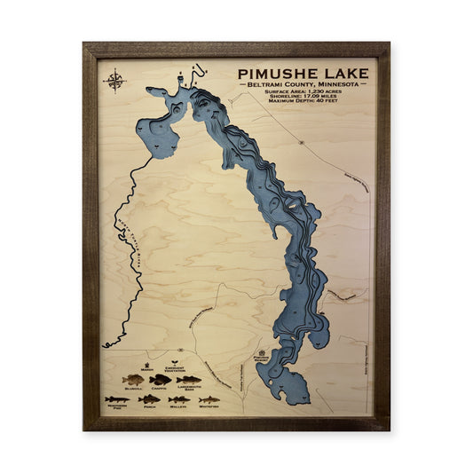 Pimushe Lake, Minnesota Wood Map — plain-background photo [MC20261006 q2071 e413cca836c2]