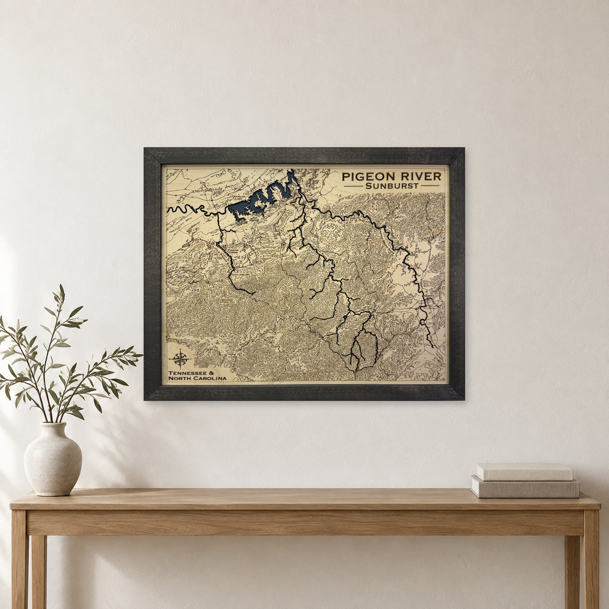Pigeon River, Tennessee and North Carolina Topographic Wood Map — room mockup [MC20261006 q2078 ed18f66d32be]
