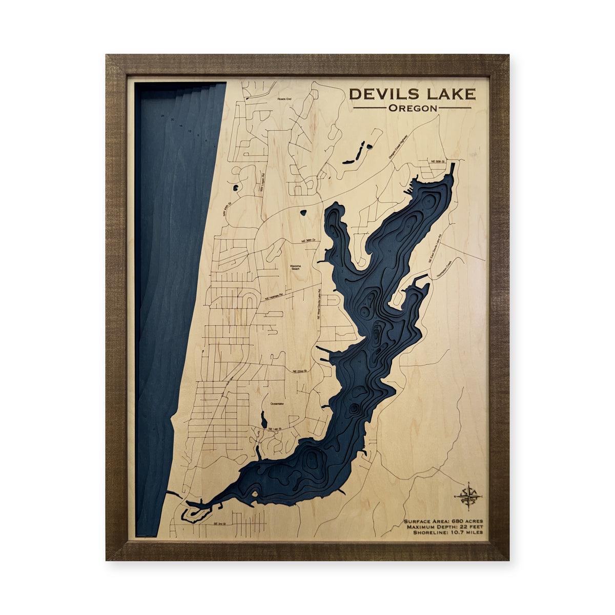 Devils Lake, Oregon Wood Map — plain-background photo [MC20261006 q2079 48c64f7822aa]