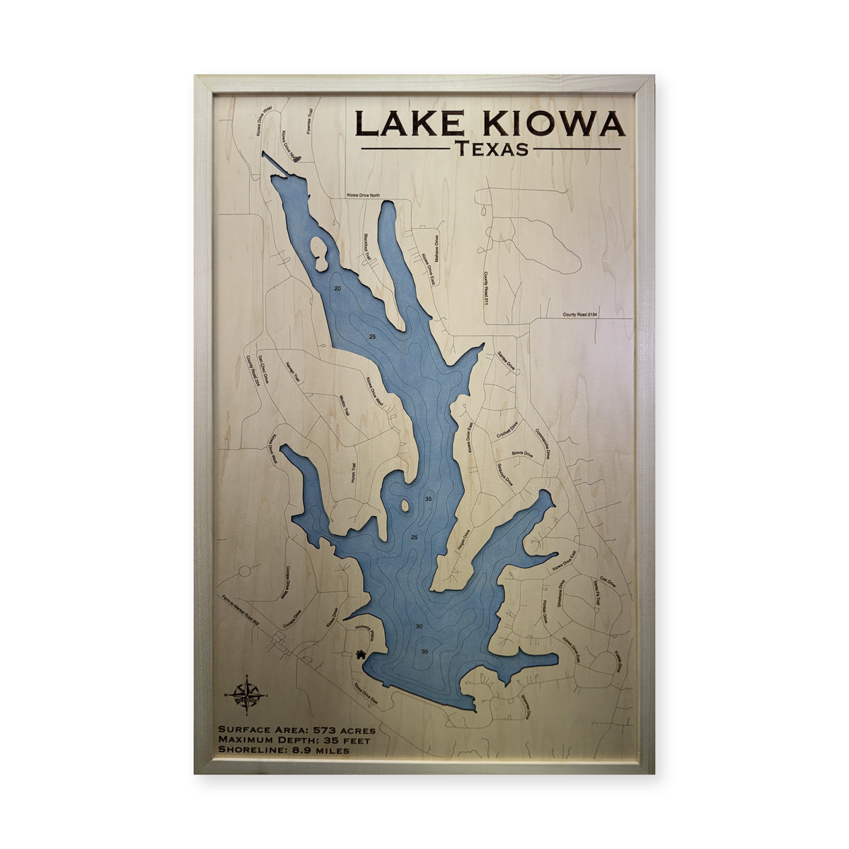 Lake Kiowa, Texas Wood Map — plain-background photo [MC20261006 q2080 ac10ae418ef6]