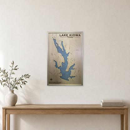 Lake Kiowa, Texas Wood Map — room mockup [MC20261006 q2080 b3b3a0c1538e]