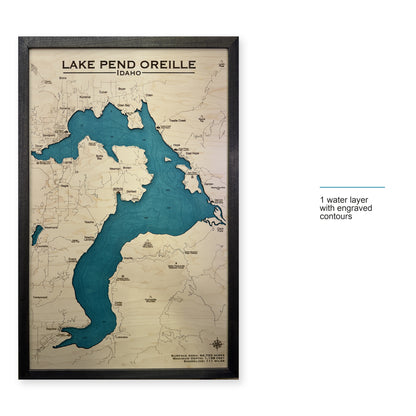 Lake Pend Oreille Idaho Charcoal Tall Plain Single Engraved Water Layer Wood Map — style-labeled photo [MC20261006 q2082 9f7274fff98f]