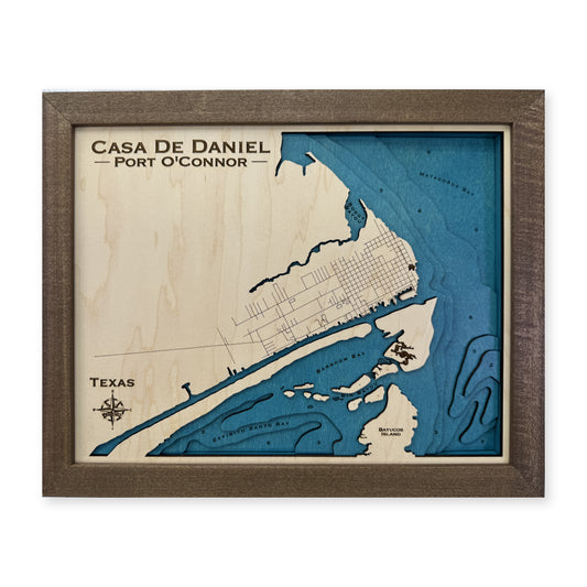 Port O’Connor, Texas Wood Map — plain-background photo [MC20261006 q2096 7a41ec5cea8c]