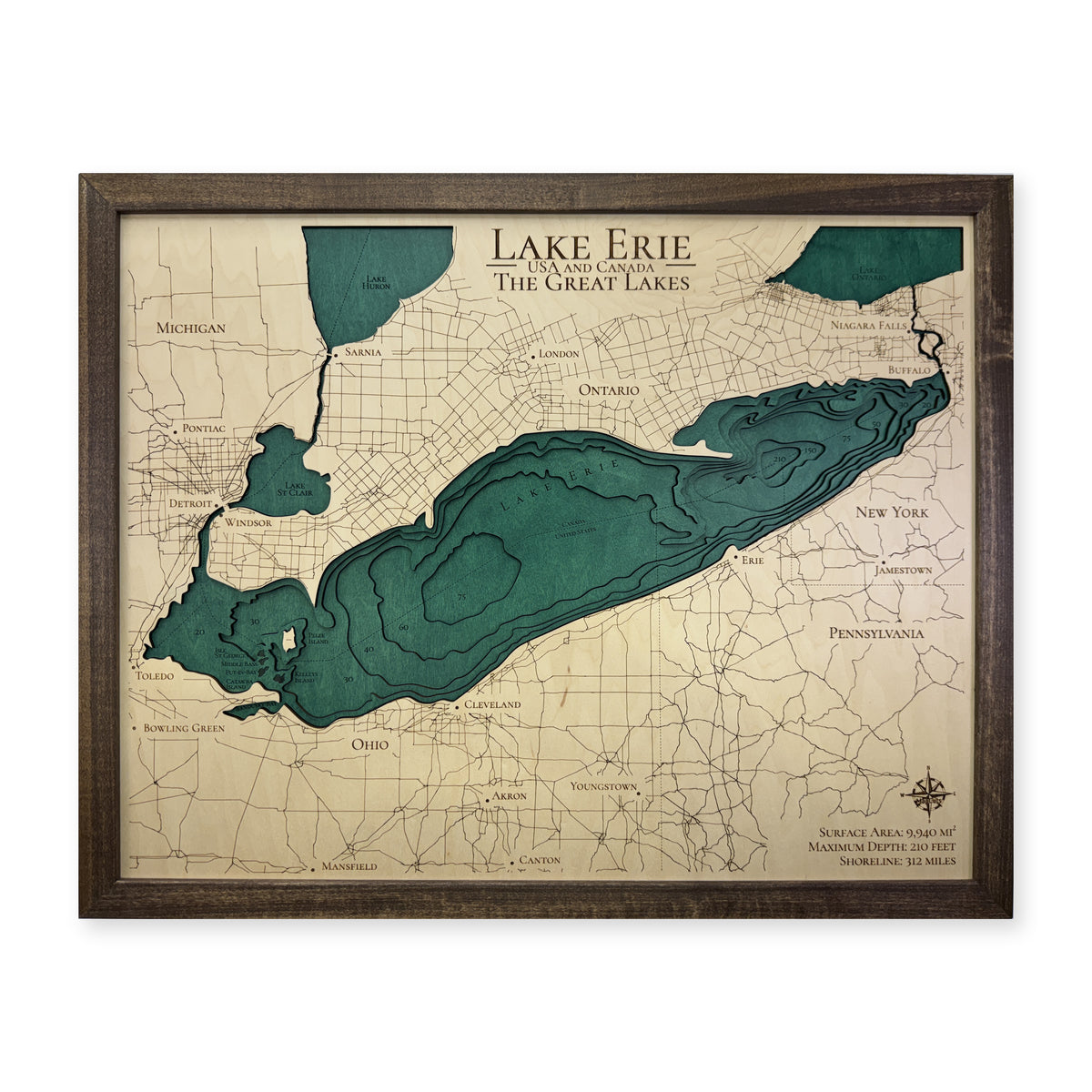Lake Erie Green Walnut Multilayer Wood Map — Multilayer main photo [MC20261006 q2098 1f2350b37aee]