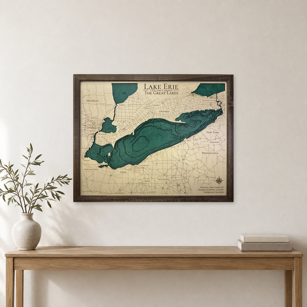 Lake Erie Green Walnut Multilayer Wood Map — room mockup [MC20261006 q2098 5f4b14e70104]