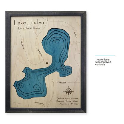 Lake Linden, Lindenhurst, Illinois Wood Map — style-labeled photo [MC20261006 q2126 7a6b6bd342ef]