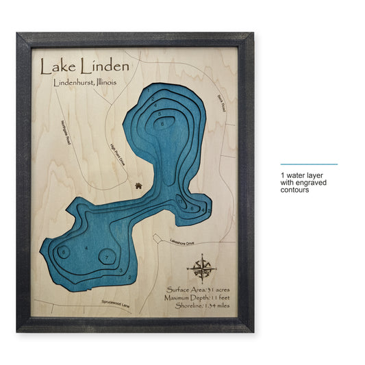 Lake Linden, Lindenhurst, Illinois Wood Map — style-labeled photo [MC20261006 q2126 7a6b6bd342ef]