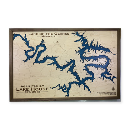 Lake of the Ozarks Missouri Agan Family Walnut Wide Single Water Layer Wood Map — 1 water layer main photo [MC20261006 q2130 3ca134845035]