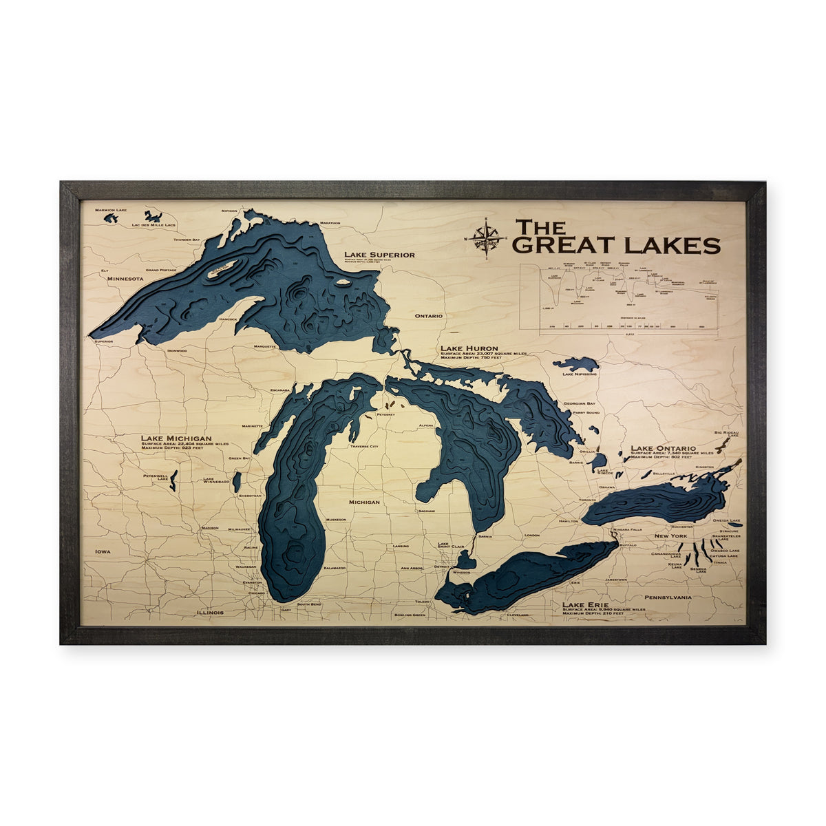 Great Lakes Charcoal Multilayer Wood Map — Multilayer main photo [MC20261006 q2132 67fb99379c5e]