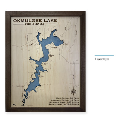 Okmulgee Lake, Oklahoma Wood Map — style-labeled photo [MC20261006 q2134 3b6bbc66bf23]
