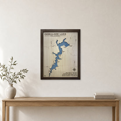 Okmulgee Lake, Oklahoma Wood Map — room mockup [MC20261006 q2134 060c15baa1c7]