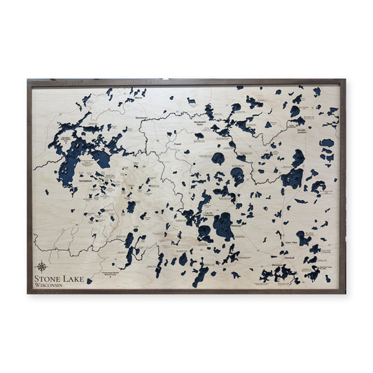 Stone Lake Wisconsin Regional Walnut Multilayer Wood Map — Multilayer water main photo [MC20261006 q2159 e043d8f10065]