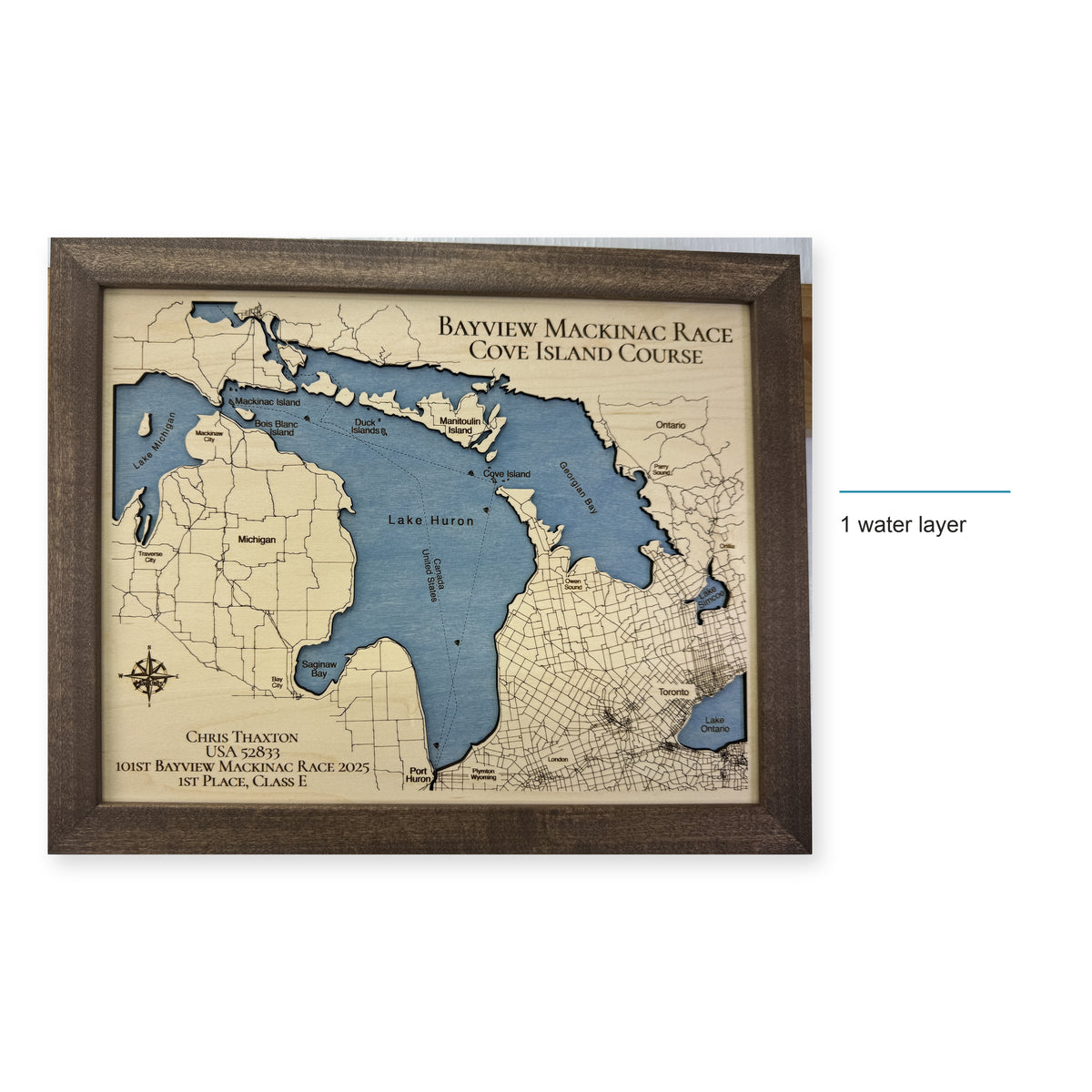Lake Huron Bayview Mackinac Race Cove Island Walnut Single Water Layer Wood Map — style-labeled photo [MC20261006 q2178 753a34ddb22a]
