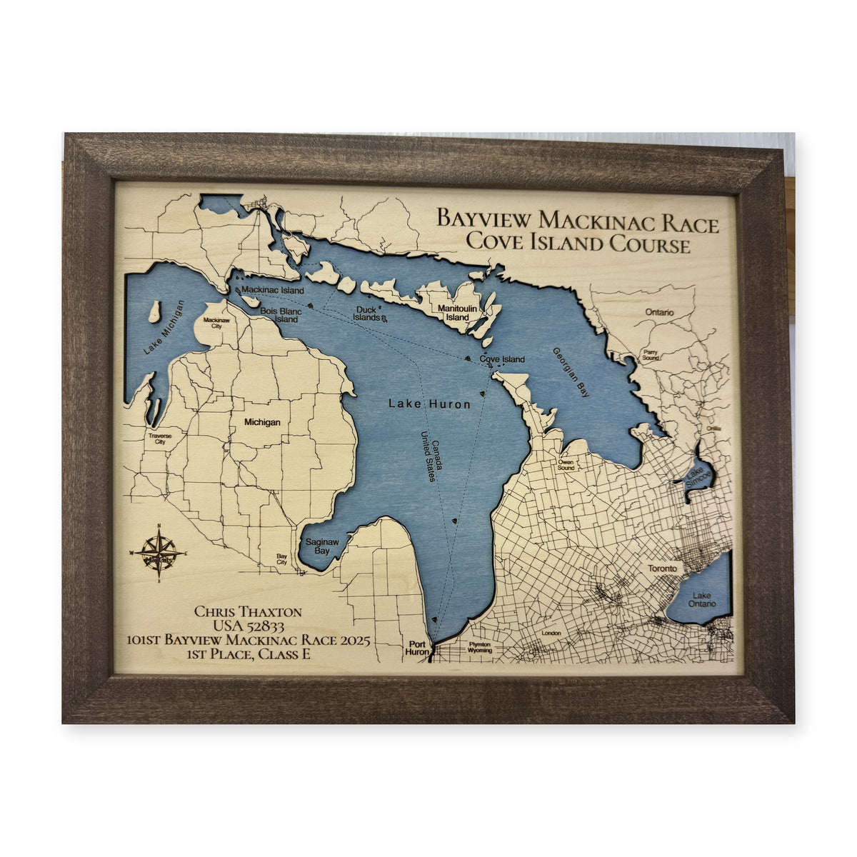 Lake Huron Bayview Mackinac Race Cove Island Walnut Single Water Layer Wood Map — 1 water layer main photo [MC20261006 q2178 40570be61a2f]