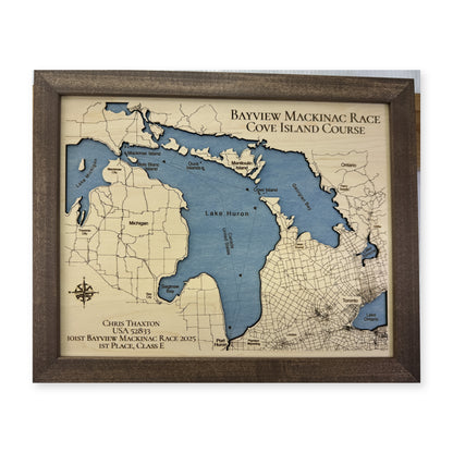 Lake Huron Bayview Mackinac Race Cove Island Walnut Single Water Layer Wood Map — 1 water layer main photo [MC20261006 q2178 40570be61a2f]