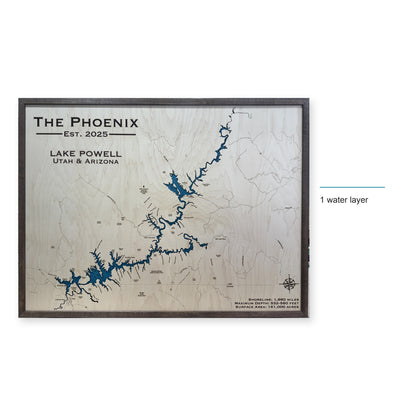 Lake Powell Utah Arizona The Phoenix Walnut Single Water Layer Wood Map — style-labeled photo [MC20261006 q2181 00201700c126]