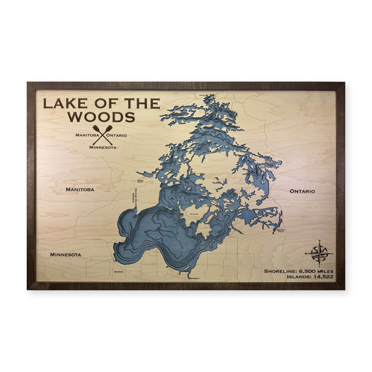 Lake of the Woods Walnut Horizontal Bold Multilayer Wood Map — Multilayer water main photo [MC20261006 q2184 07c66a76944c]