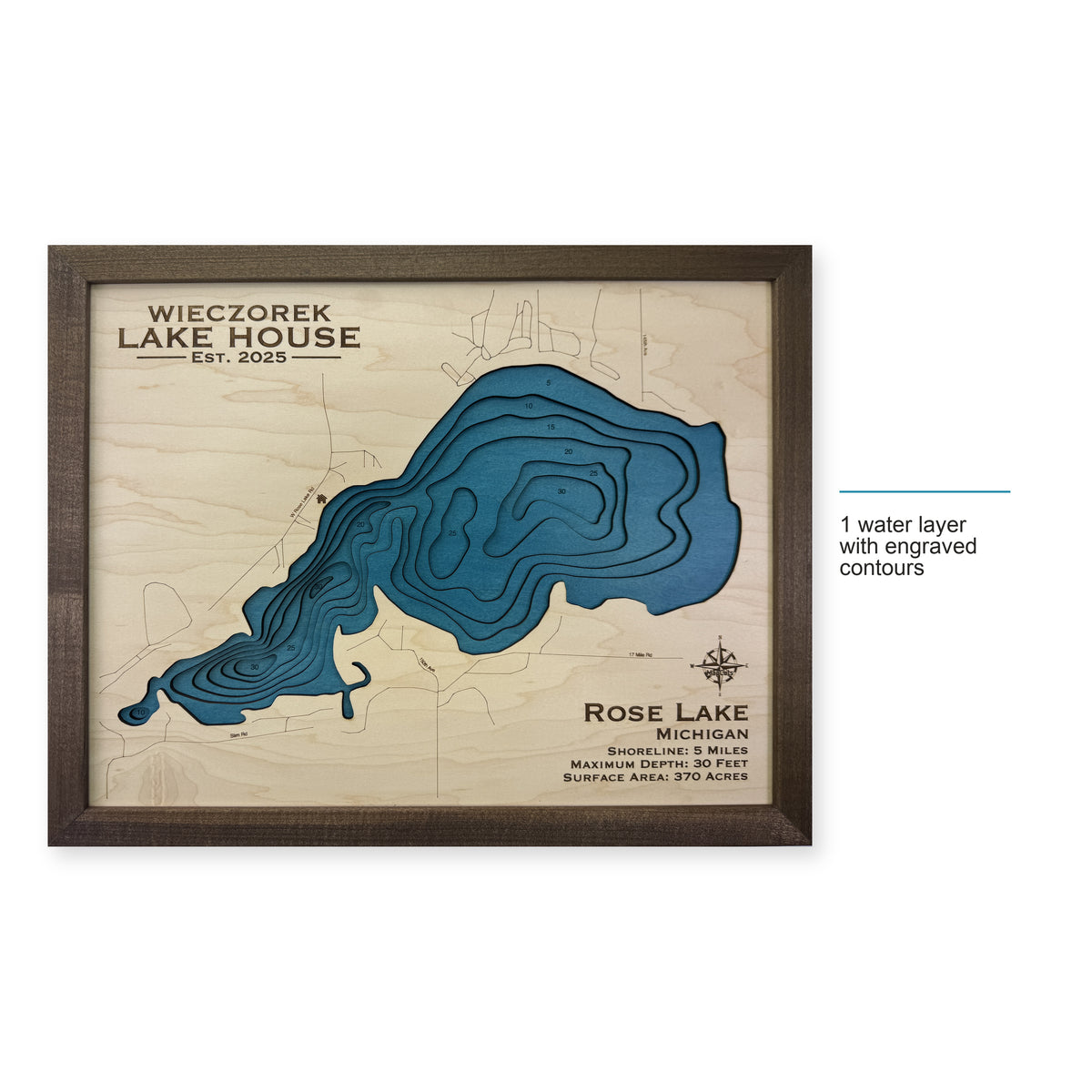 Rose Lake, Michigan Wood Map — style-labeled photo [MC20261006 q2194 b4e7b184c6c5]