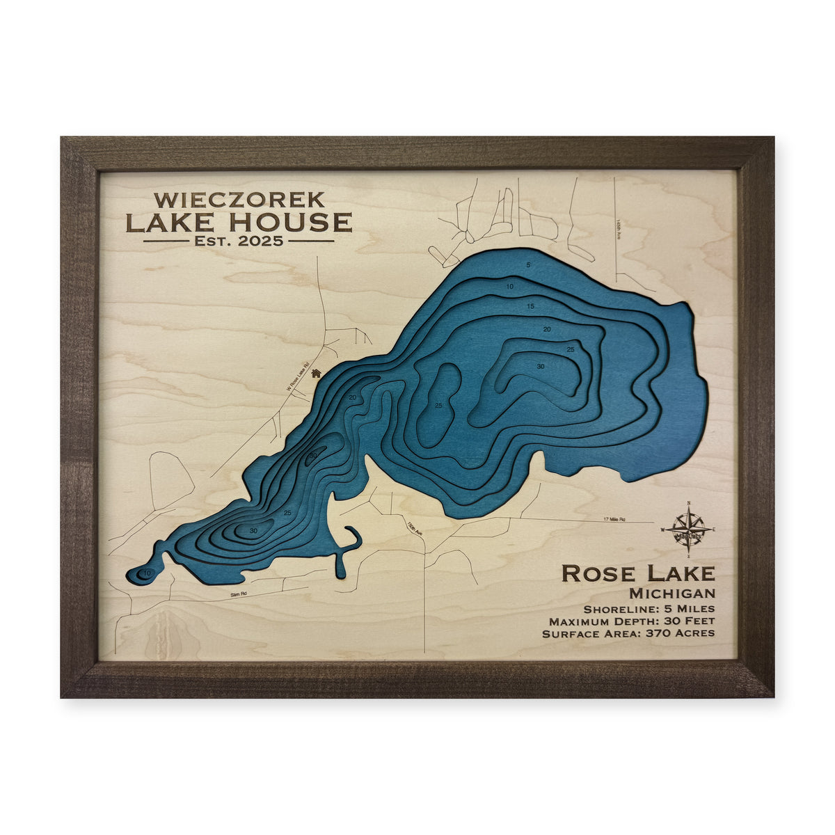 Rose Lake, Michigan Wood Map — plain-background photo [MC20261006 q2194 f532d11f586b]
