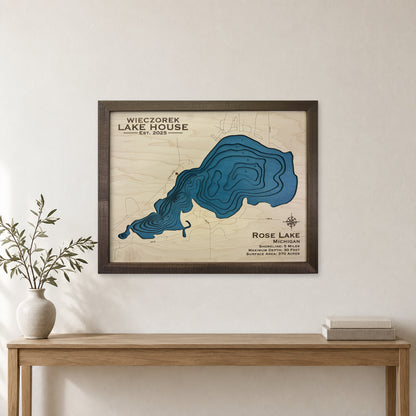 Rose Lake, Michigan Wood Map — room mockup [MC20261006 q2194 04fdd2dc9497]