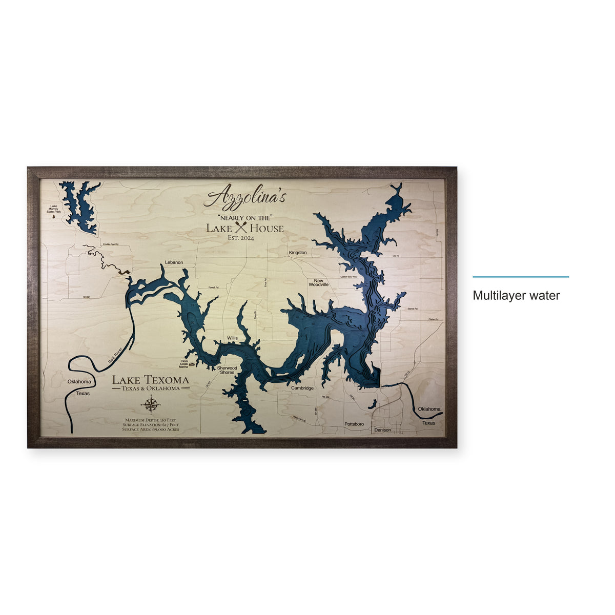 Lake Texoma Texas and Oklahoma Azzolina Wood Map — style-labeled photo [MC20261006 q2208 2d3b3d83882a]