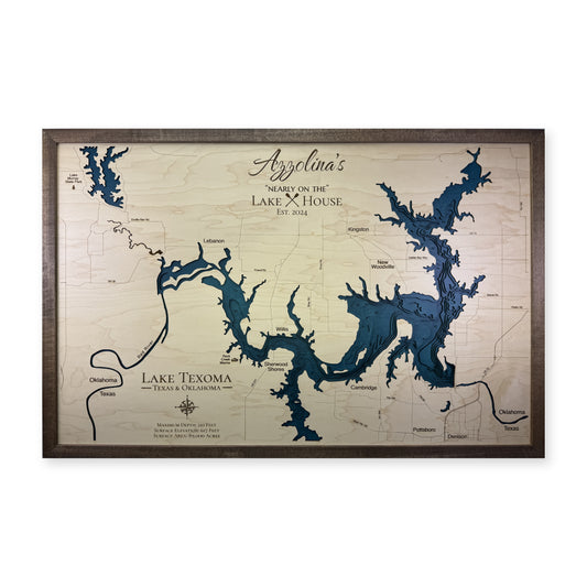 Lake Texoma Texas and Oklahoma Azzolina Wood Map — Multilayer water main photo [MC20261006 q2208 80faf89b3611]