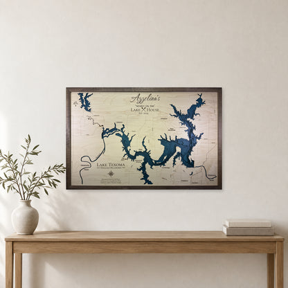 Lake Texoma Texas and Oklahoma Azzolina Wood Map — room mockup [MC20261006 q2208 0d4cce80bf64]