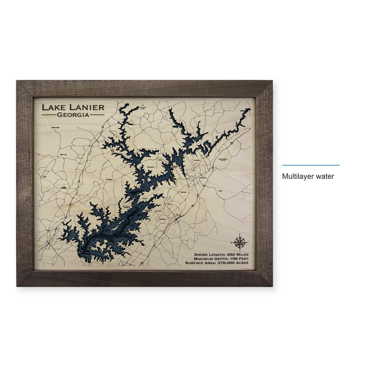 Lake Lanier Georgia Multilayer Wood Map — style-labeled photo [MC20261006 q2218 158301ffe236]