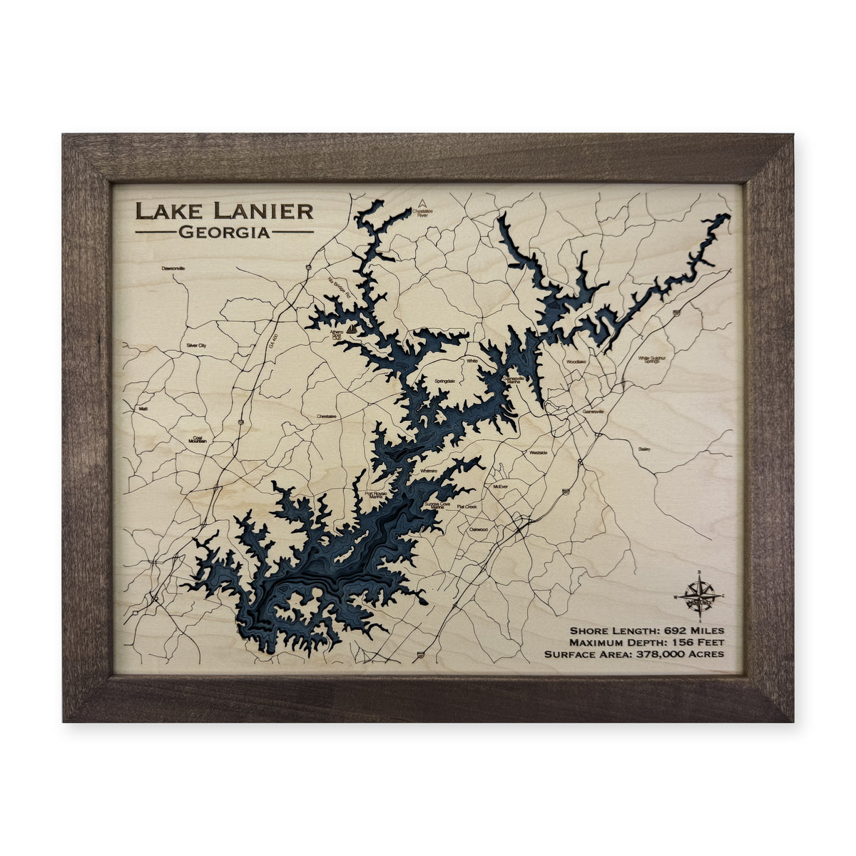 Lake Lanier Georgia Multilayer Wood Map — Multilayer water main photo [MC20261006 q2218 e6ed4b010034]