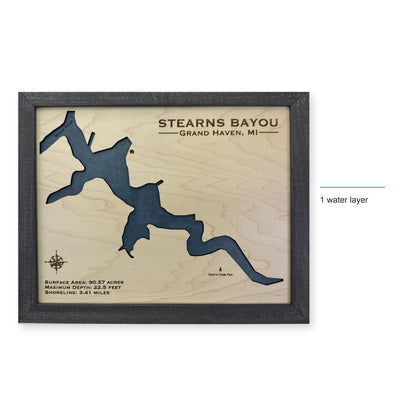 Stearns Bayou, Grand Haven, Michigan Wood Map — style-labeled photo [MC20261006 q2220 4973f1e92424]