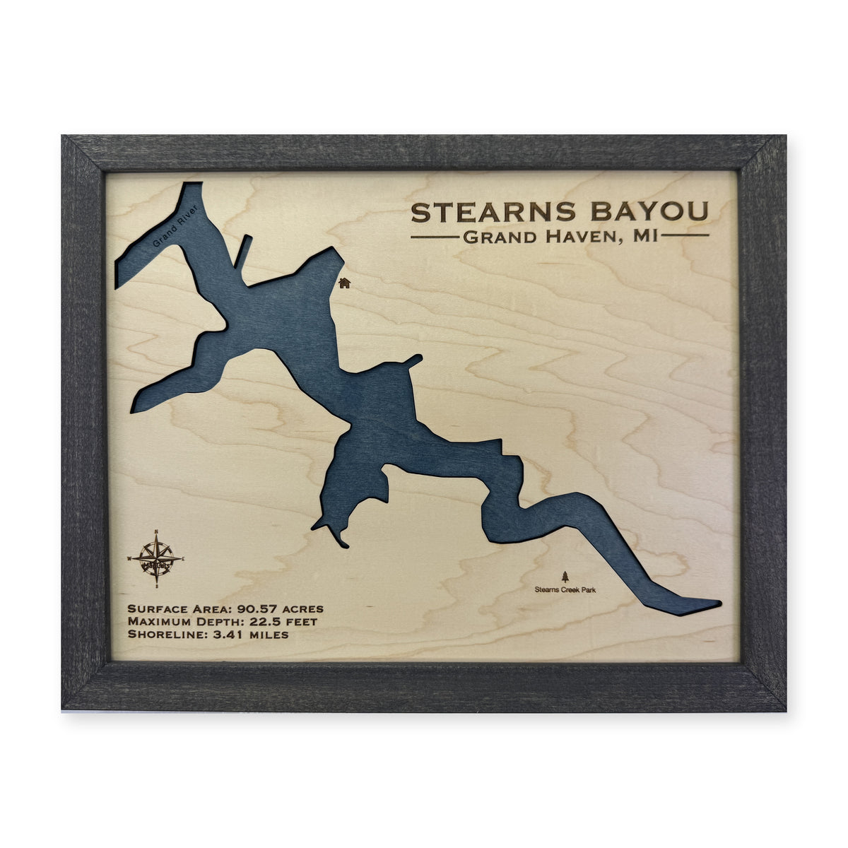 Stearns Bayou, Grand Haven, Michigan Wood Map — plain-background photo [MC20261006 q2220 9ab1edf07f2c]