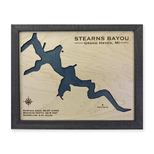 Stearns Bayou, Grand Haven, Michigan Wood Map — plain-background photo [MC20261006 q2220 9ab1edf07f2c]