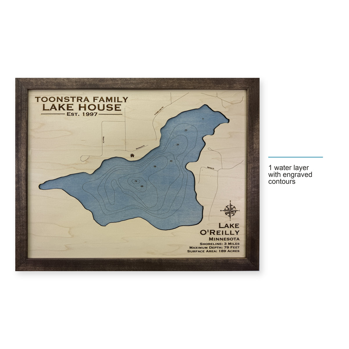 Lake O’Reilly, Minnesota Wood Map — style-labeled photo [MC20261006 q2238 8f68de78a362]
