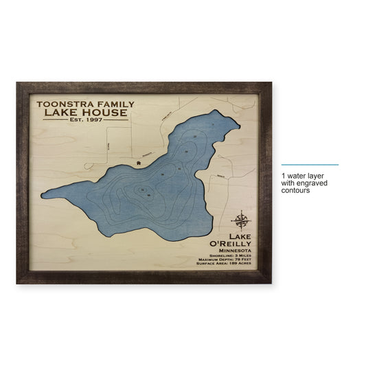 Lake O’Reilly, Minnesota Wood Map — style-labeled photo [MC20261006 q2238 8f68de78a362]