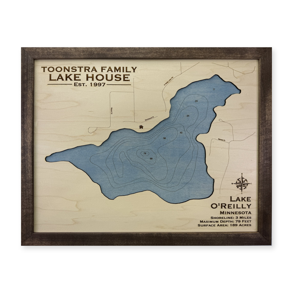 Lake O’Reilly, Minnesota Wood Map — plain-background photo [MC20261006 q2238 425b1ac29f8a]