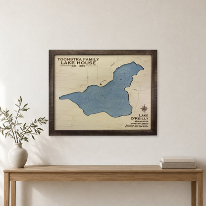 Lake O’Reilly, Minnesota Wood Map — room mockup [MC20261006 q2238 bc95c868fc0a]