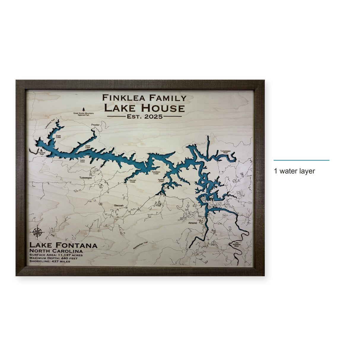 Lake Fontana, North Carolina Wood Map — style-labeled photo [MC20261006 q2248 0332a98109b1]