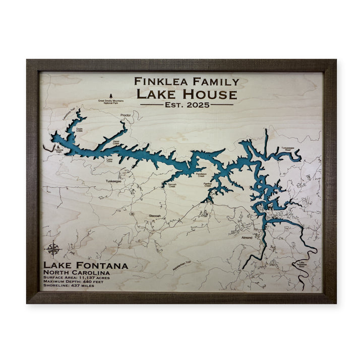 Lake Fontana, North Carolina Wood Map — plain-background photo [MC20261006 q2248 2bdb7df775a0]