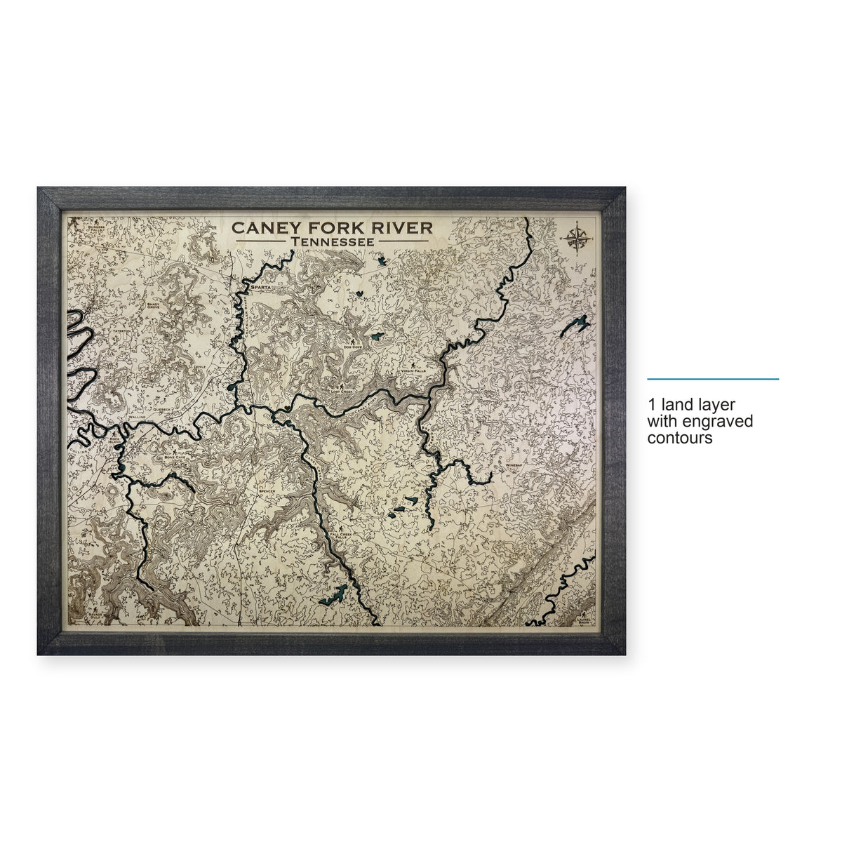 Caney Fork River, Tennessee Topographic Wood Map — style-labeled photo [MC20261006 q2259 68180ecbdf2f]