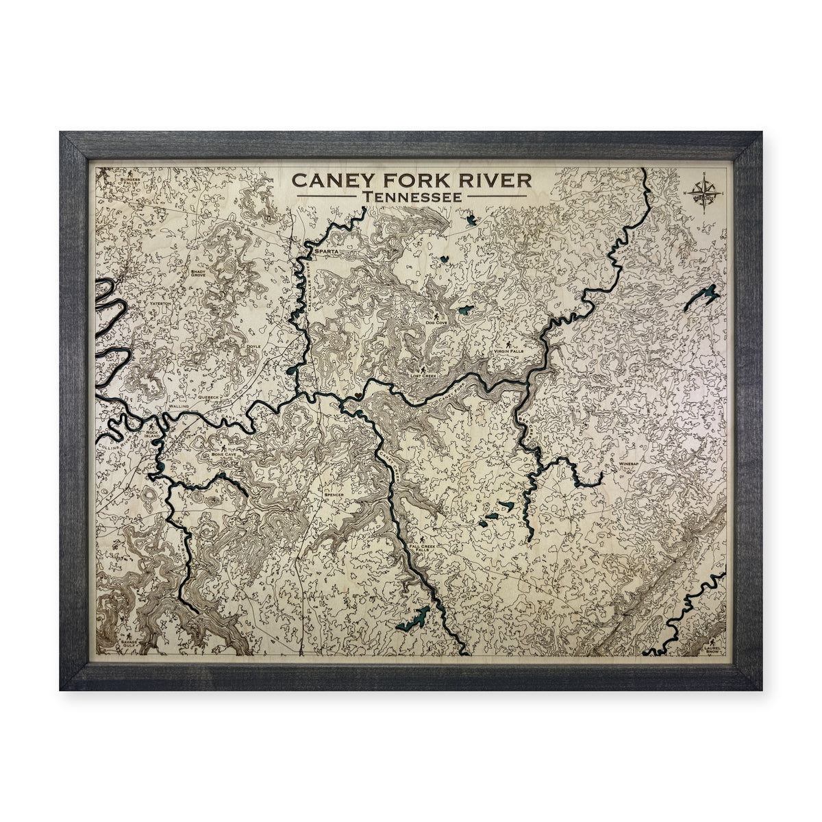 Caney Fork River, Tennessee Topographic Wood Map — plain-background photo [MC20261006 q2259 cfa484734daa]